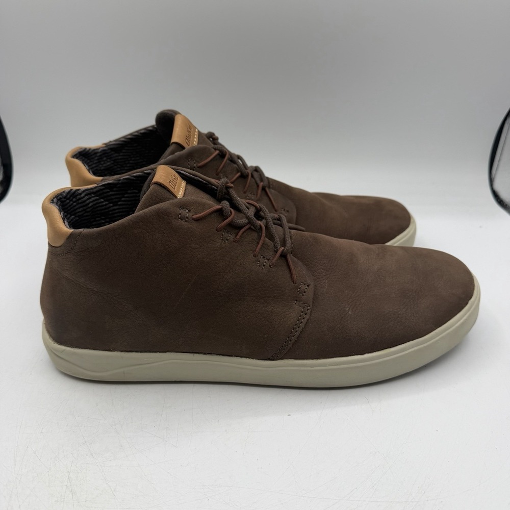 OluKai Nana Hele Shoes Mens Sz 11.5 Brown Leather Lined High Top Casual Sneakers